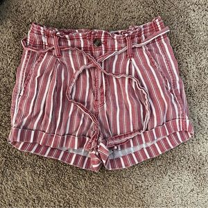 American Eagle red and white stripped shorts with tie belt